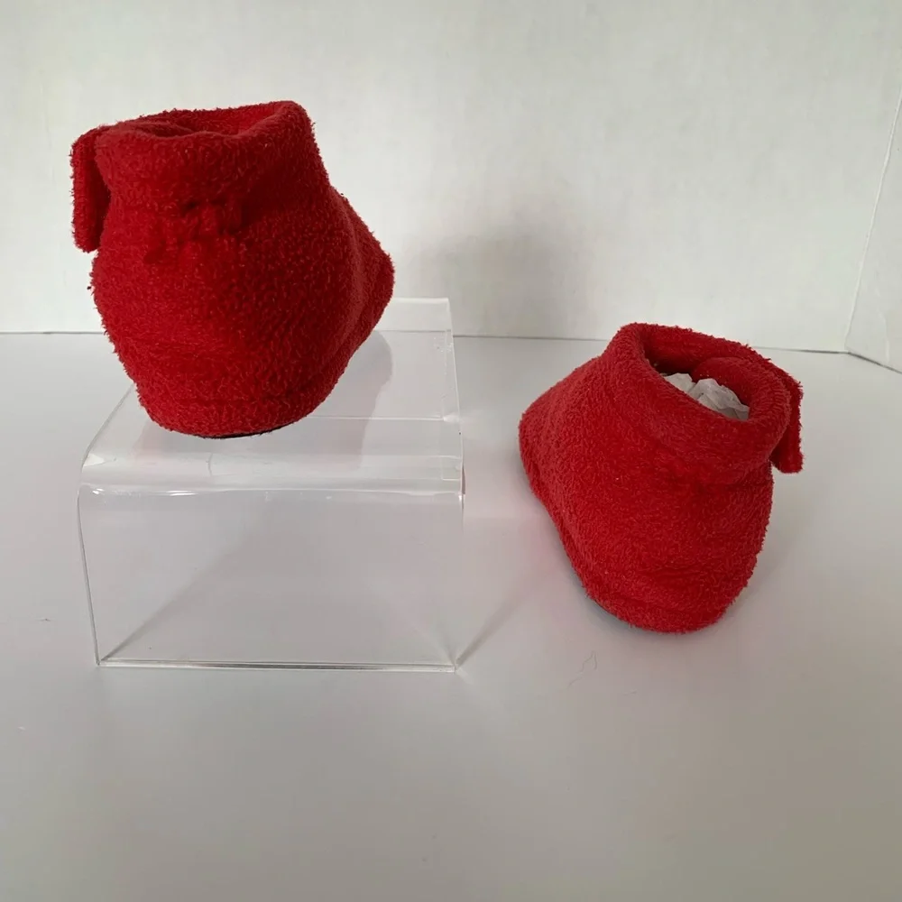 VTG Old Navy Red Fleece Booties Slippers Rubber Soles Soft Cozy Toddler Size